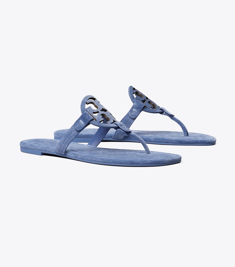 Tory Burch designer sandals Miller Suede Sandal in SOFT BLUE angle