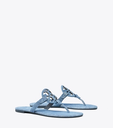 Tory Burch designer sandals Miller Suede Sandal in DUSK DENIM angle