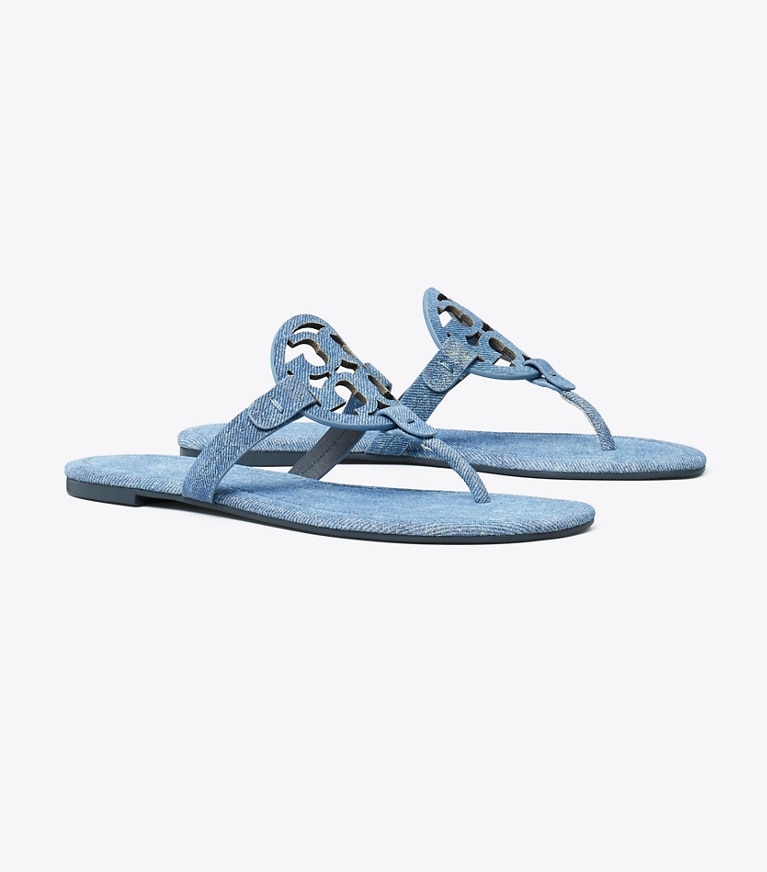 Tory Burch designer sandals Miller Suede Sandal in DUSK DENIM angle