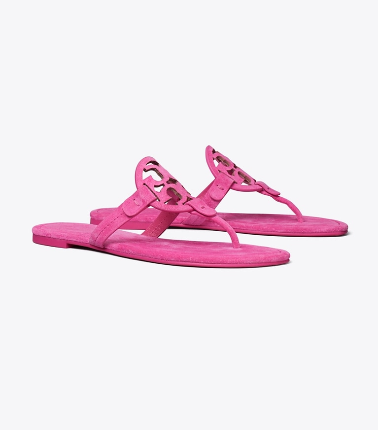 Tory Burch designer sandals Miller Suede Sandal in MAGENTA angle
