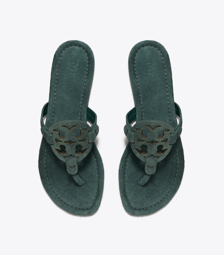 Tory Burch designer sandals Miller Suede Sandal in WARM TEAL overhead