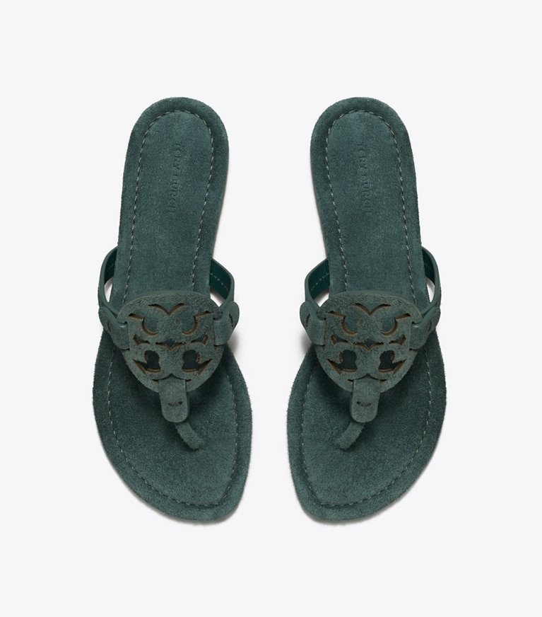 Tory Burch designer sandals Miller Suede Sandal in WARM TEAL angle