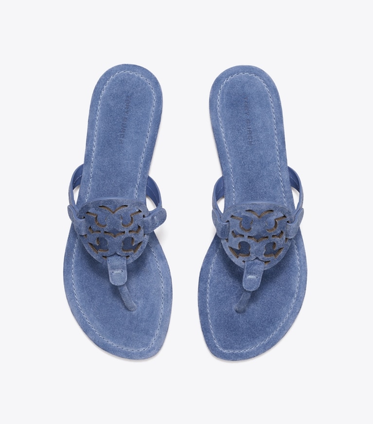 Tory Burch designer sandals Miller Suede Sandal in SOFT BLUE overhead