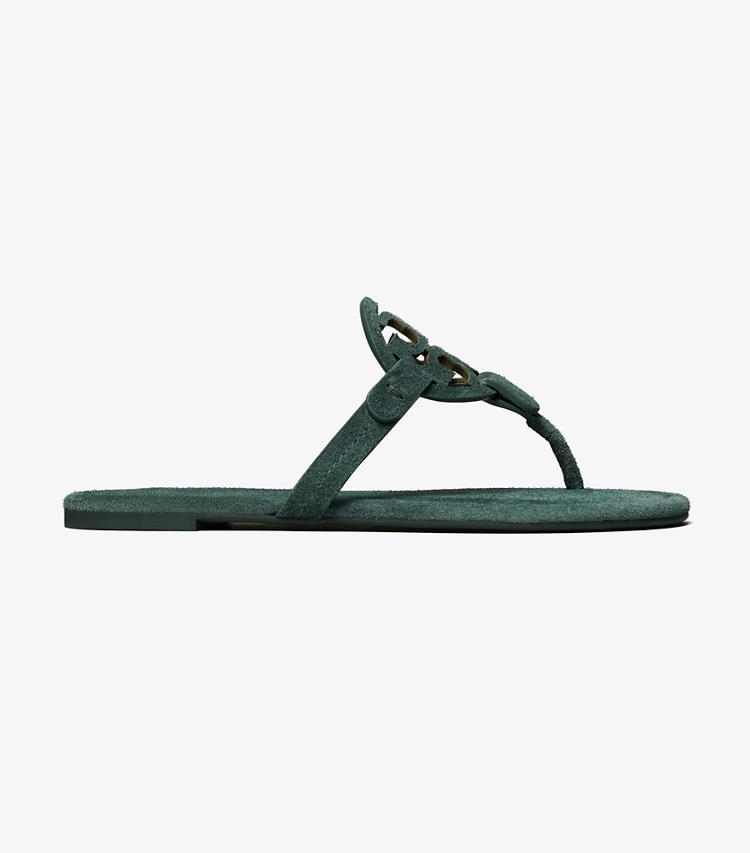 Tory Burch designer sandals Miller Suede Sandal in WARM TEAL side
