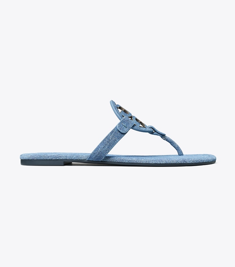 Tory Burch designer sandals Miller Suede Sandal in DUSK DENIM angle