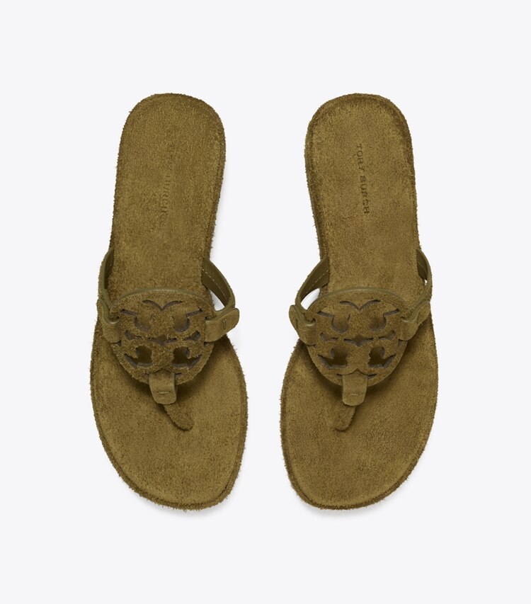 Tory Burch designer sandals Miller Suede Wedge Sandal in WILD OLIVE overhead