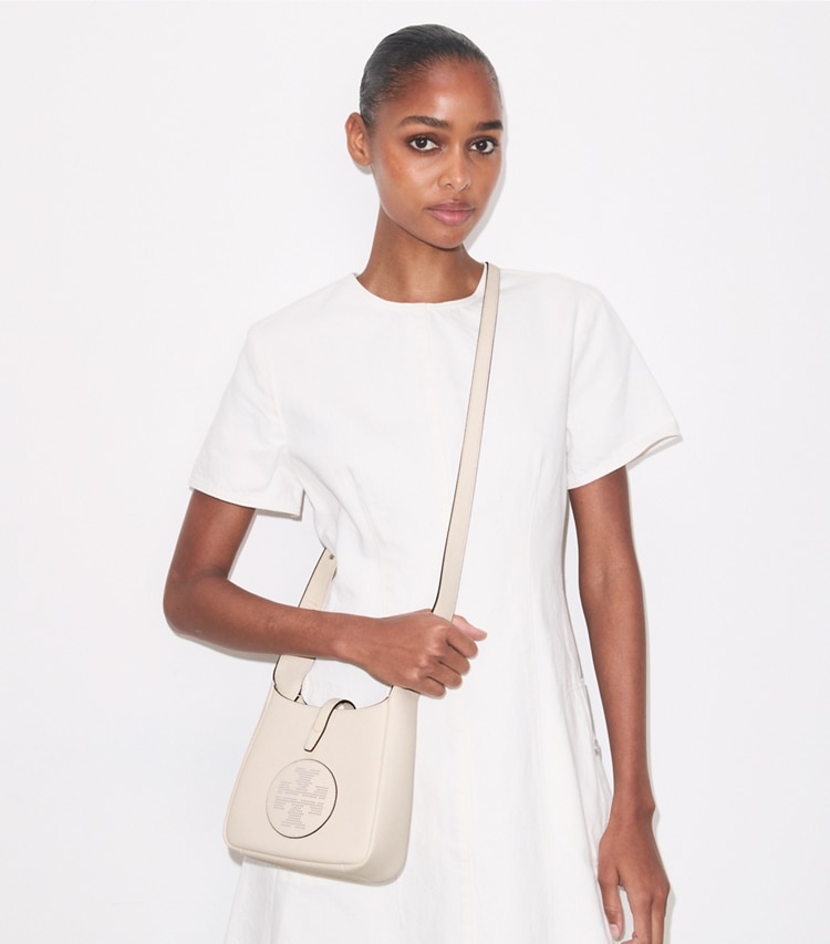 Tory Burch designer crossbody bags Miller Swing Crossbody Bag in Light Cream accessory on model