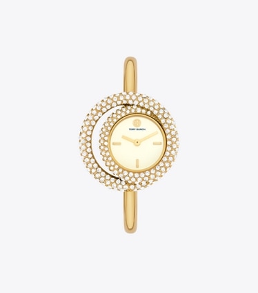 Tory Burch designer strap watches Miller Swirl Watch in IVORY/STONES/GOLD front