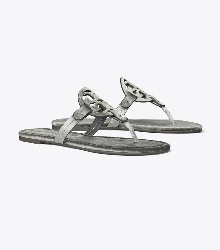 Tory Burch designer sandals Miller Velvet Sandal in LAVA GREY angle