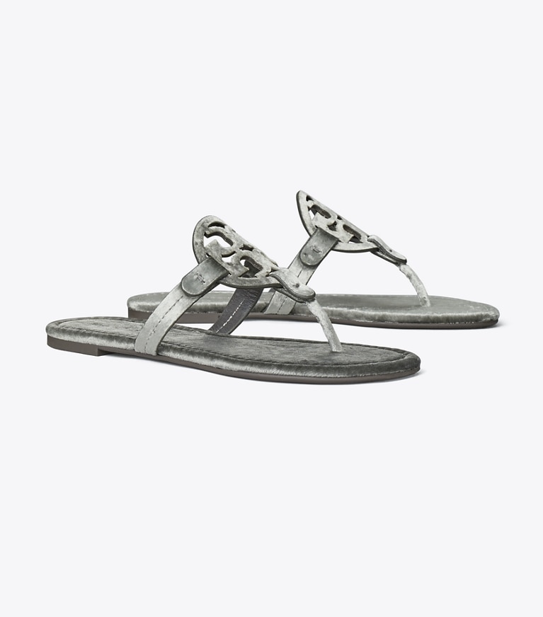 Tory Burch designer sandals Miller Velvet Sandal in LAVA GREY angle
