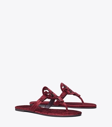 Tory Burch designer sandals Miller Velvet Sandal in BURGUNDY BERRY angle