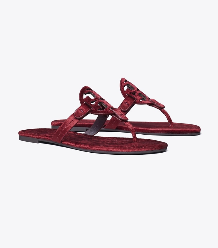 Tory Burch designer sandals Miller Velvet Sandal in BURGUNDY BERRY angle