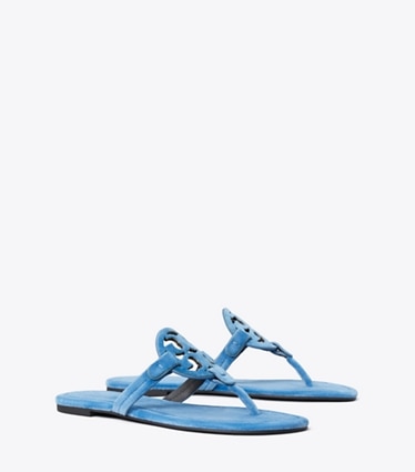 Tory Burch designer sandals Miller Velvet Sandal in Wheat Blue angle