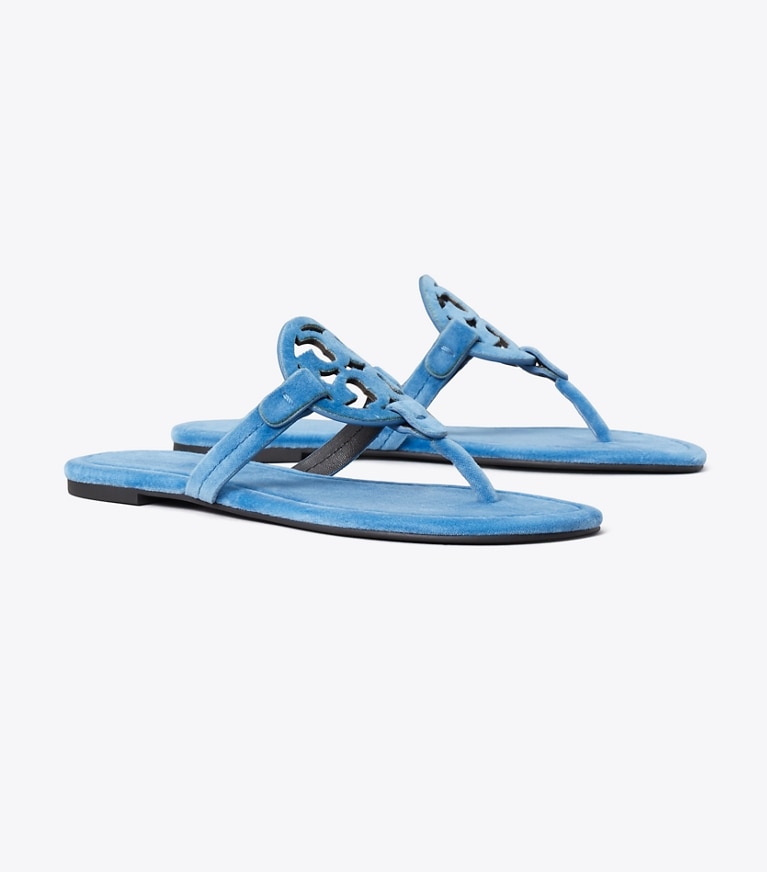 Tory Burch designer sandals Miller Velvet Sandal in Wheat Blue angle