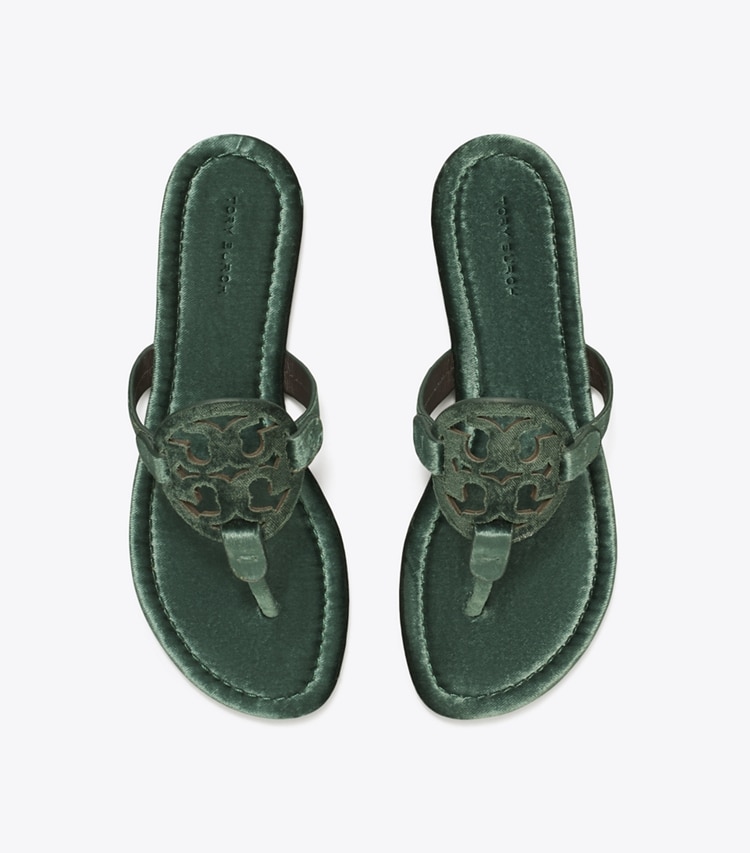 Tory Burch designer sandals Miller Velvet Sandal in DEEP TEAL overhead