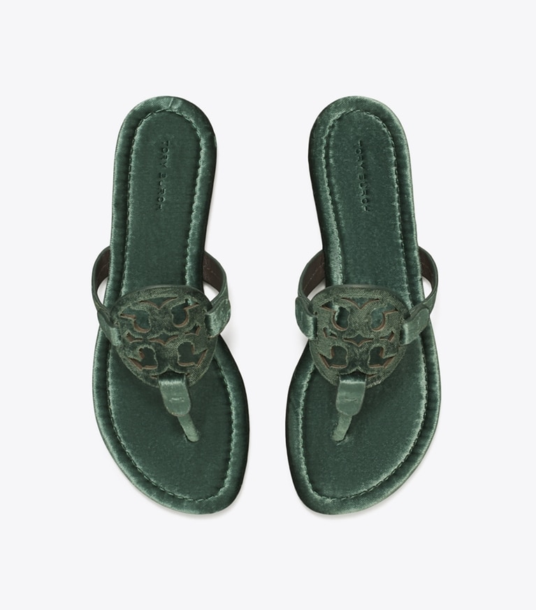 Tory Burch designer sandals Miller Velvet Sandal in DEEP TEAL angle