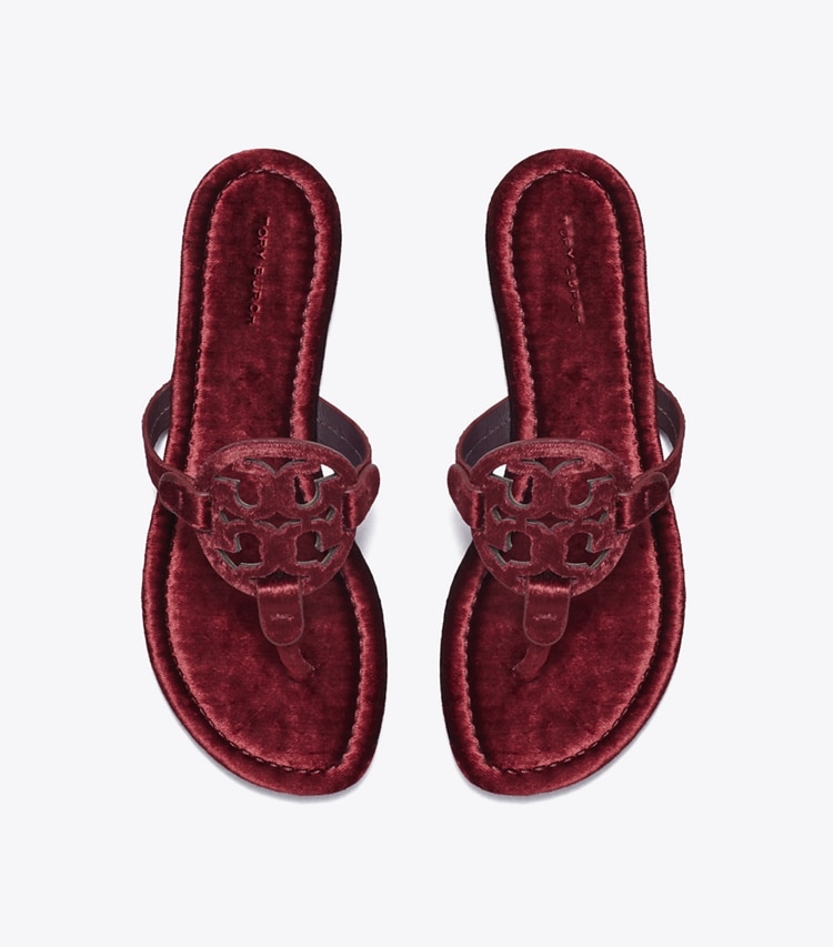Tory Burch designer sandals Miller Velvet Sandal in BURGUNDY BERRY overhead
