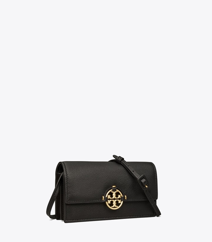 Tory Burch designer mini bags Miller Wallet Crossbody in Black angle