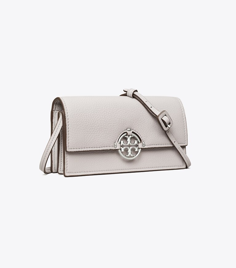 Tory Burch designer mini bags Miller Wallet Crossbody in Bay Gray angle