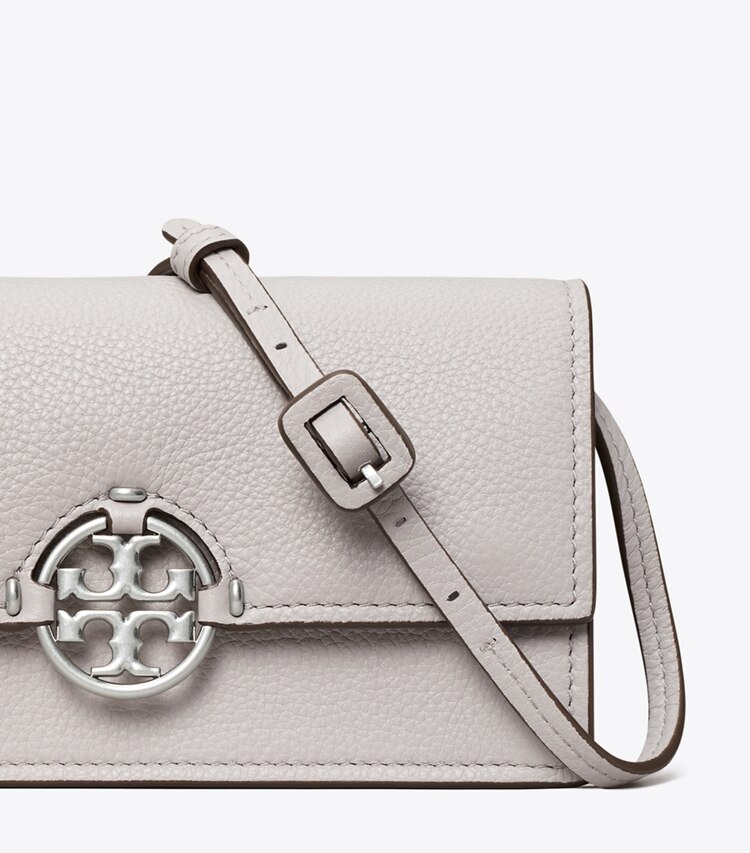 Tory Burch designer mini bags Miller Wallet Crossbody in Bay Gray detail