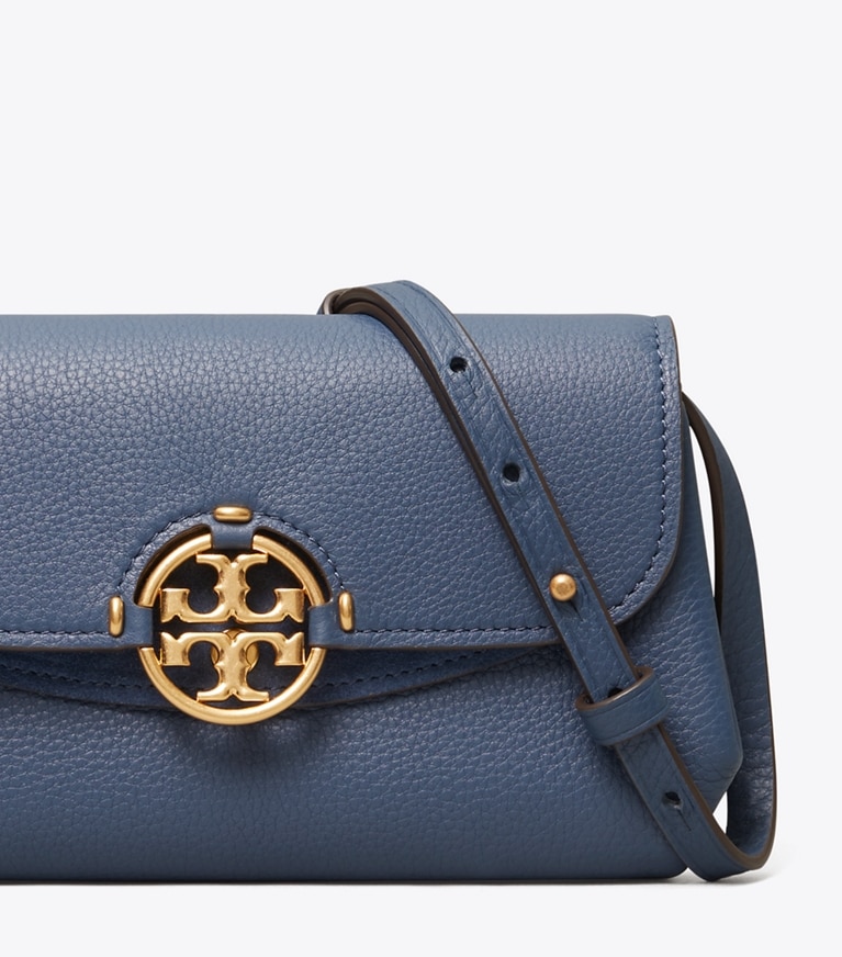 Tory Burch designer mini bags Miller Wallet Crossbody in Bluestone angle