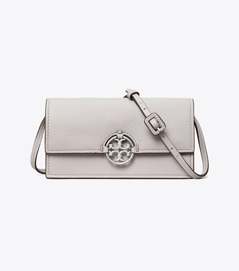 Tory Burch designer mini bags Miller Wallet Crossbody in Bay Gray angle
