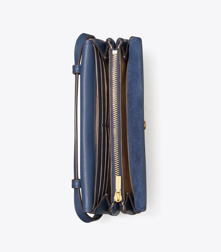 Tory Burch designer mini bags Miller Wallet Crossbody in Bluestone overhead