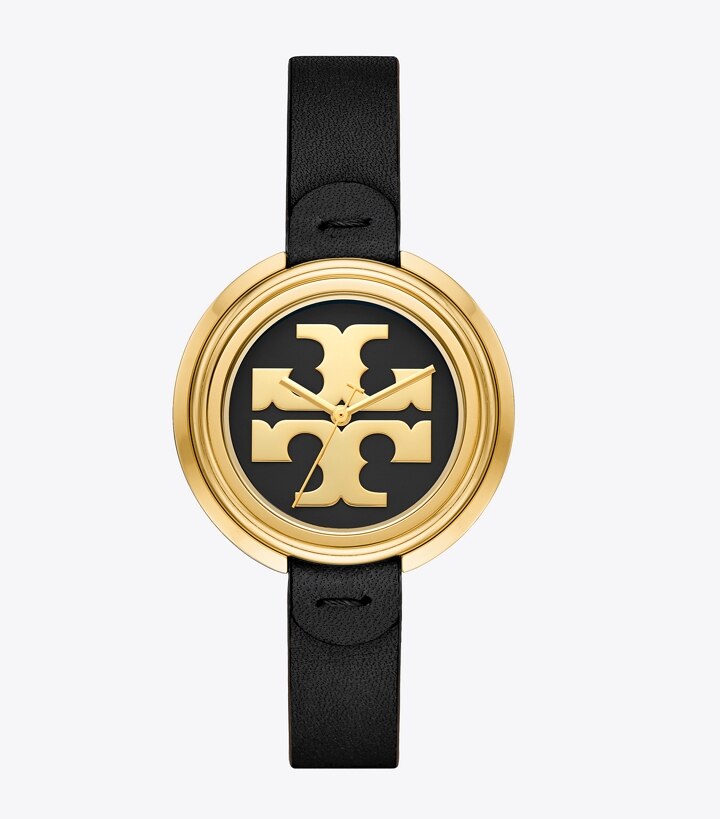 Miller Watch, Black Leather/Gold-Tone, 36 MM: Women's Designer Strap Watches  | Tory Burch