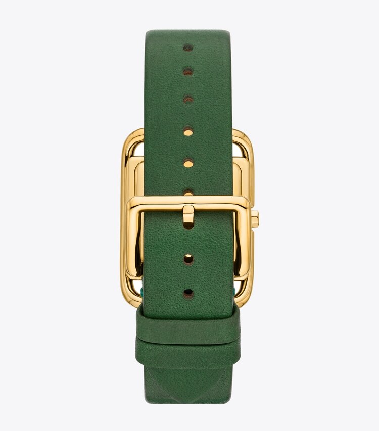 Tory Burch designer strap watches Miller Watch, Leather/ Gold-Tone Stainless Steel in MALACHITE/GREEN back