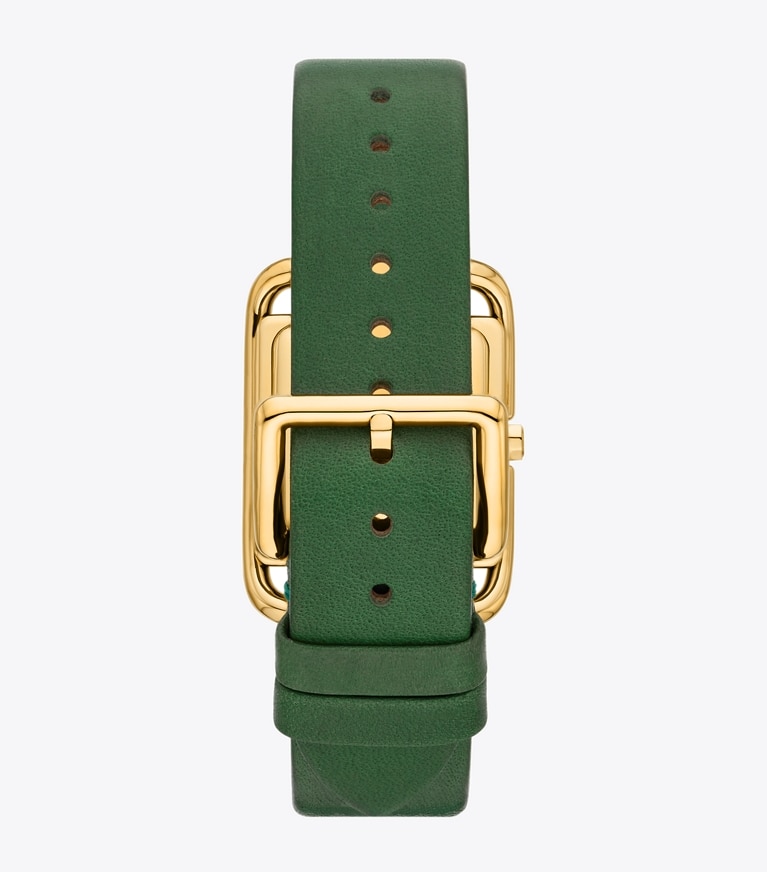Tory Burch designer strap watches Miller Watch, Leather/ Gold-Tone Stainless Steel in MALACHITE/GREEN front