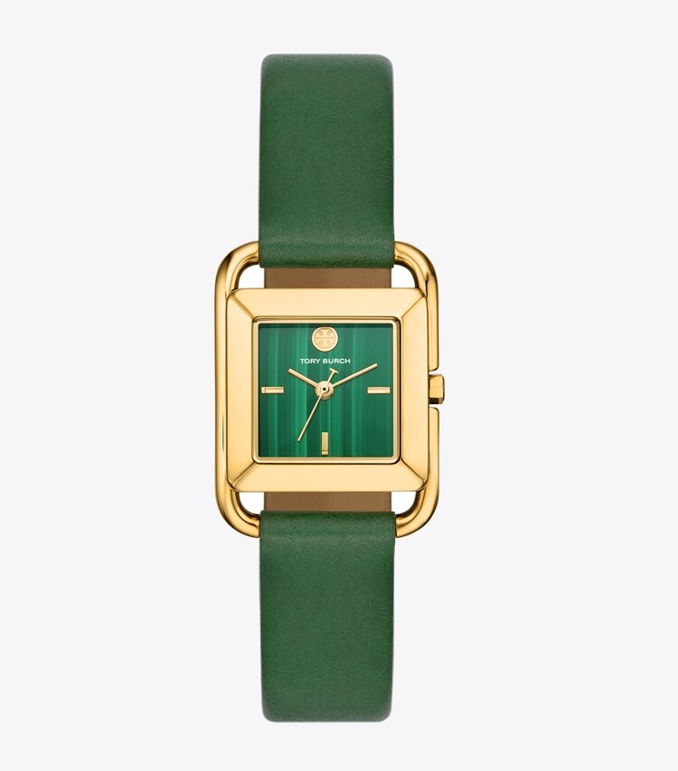 Tory Burch designer strap watches Miller Watch, Leather/ Gold-Tone Stainless Steel in MALACHITE/GREEN front