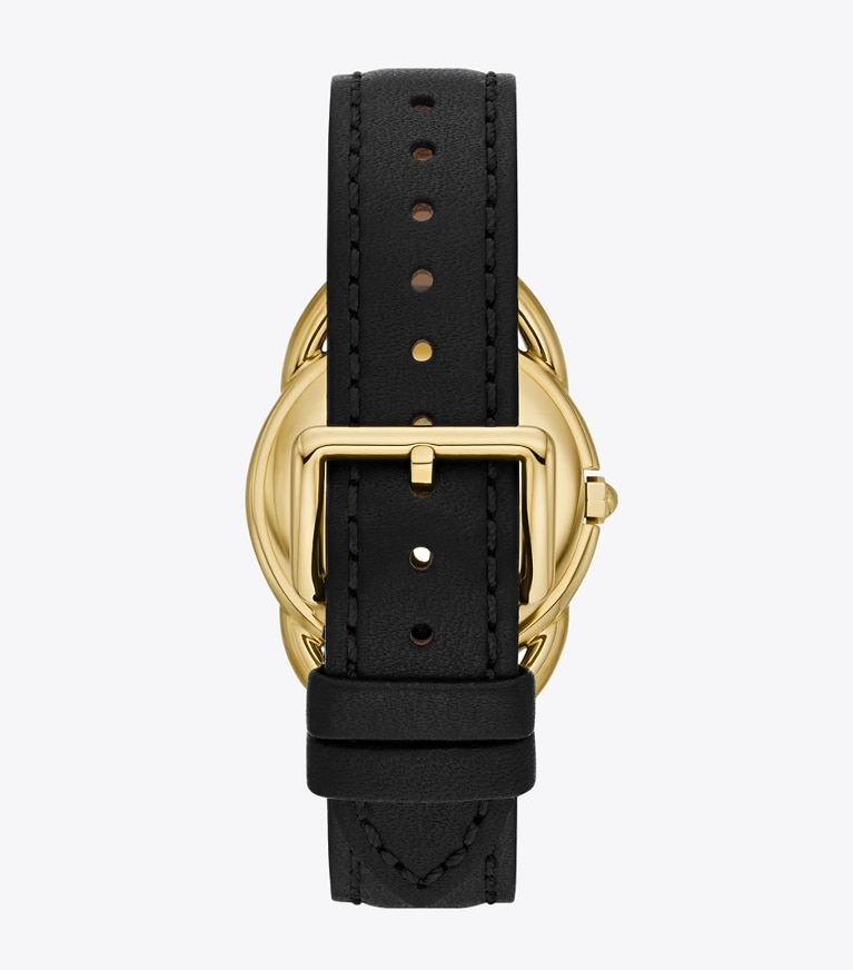 Tory Burch designer strap watches Miller Watch, Leather/Gold-Tone Stainless Steel in BLACK/GOLD front