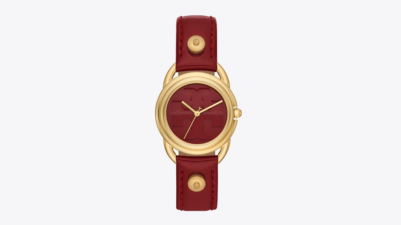 Miller Watch, Red Patent Leather/Gold-Tone Stainless Steel