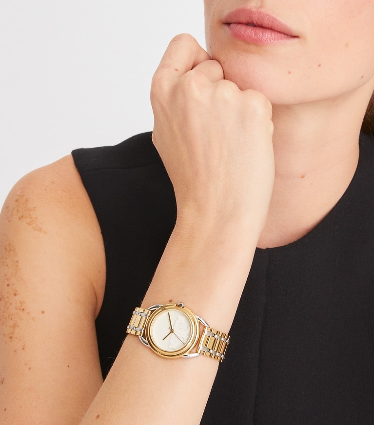Tory Burch designer strap watches Miller Watch in GOLD/SILVER front