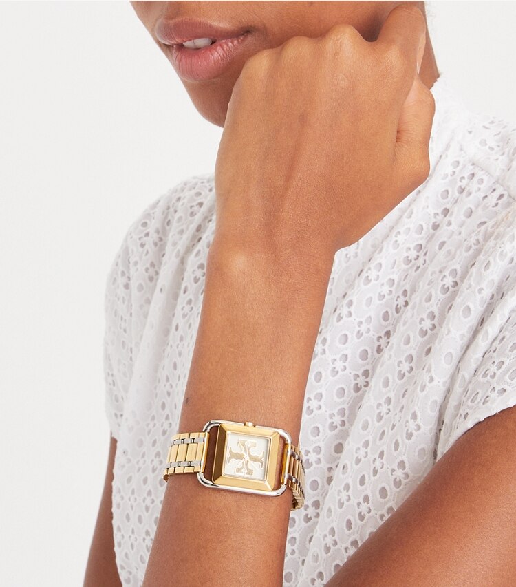 Tory Burch designer strap watches Miller Watch in IVORY/TWO-TONE accessory on model