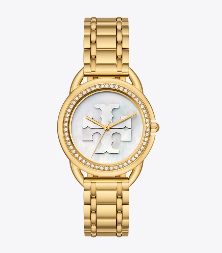 Tory Burch designer strap watches Miller Watch in MOP/STONES/GOLD front