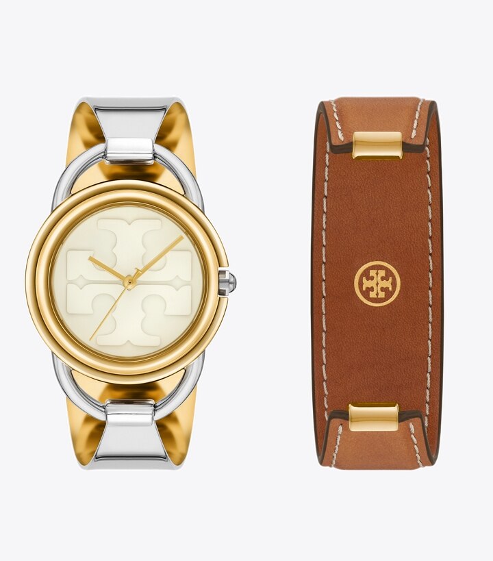 Miller Watch Gift Set, Luggage Leather/Two-Tone Stainless Steel: Women's  Designer Strap Watches | Tory Burch