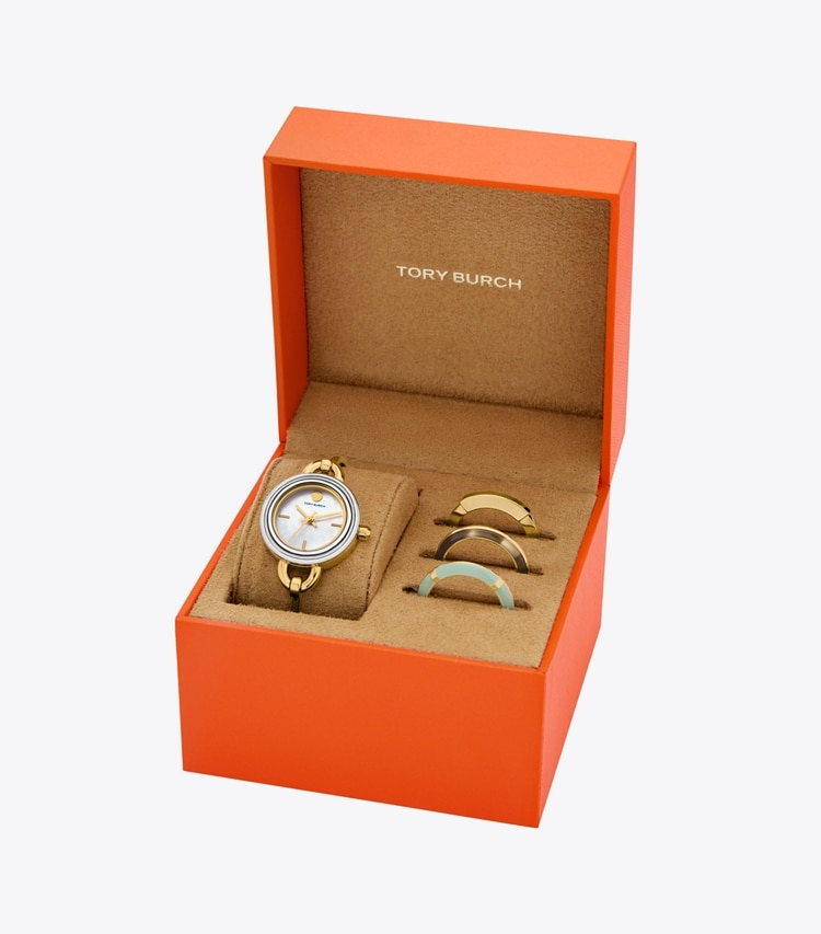 Tory Burch designer strap watches Miller Watch Gift Set in MOP/SILVER/GOLD/HORN/LIGHT BLUE watches box