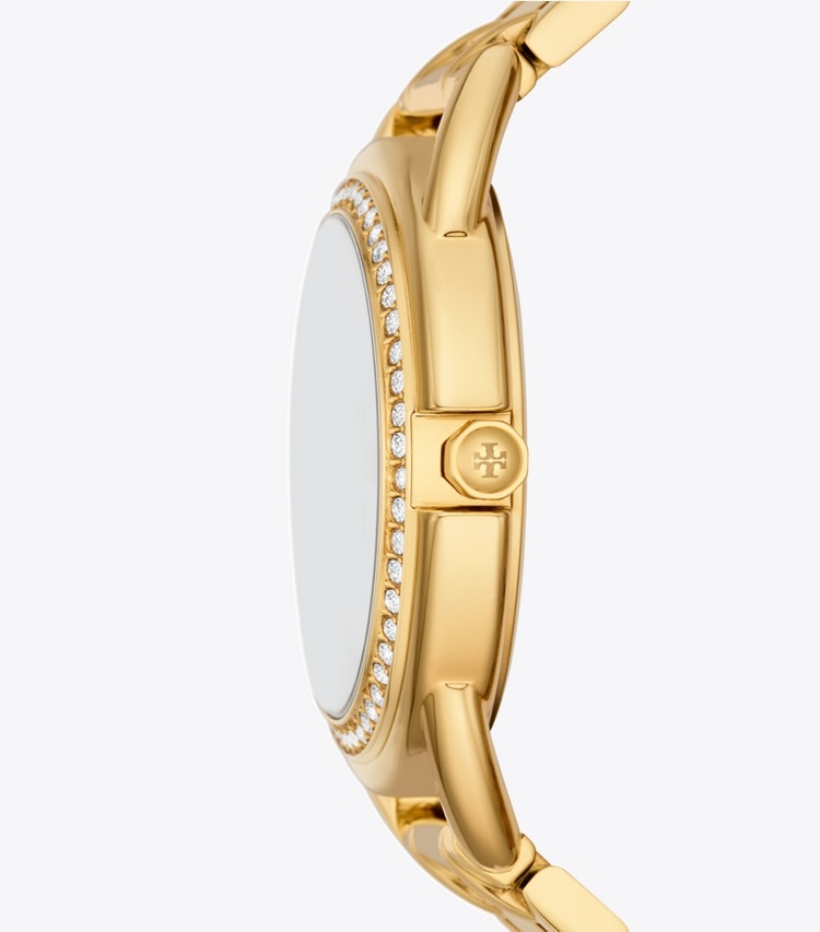 Tory Burch designer strap watches Miller Watch in MOP/STONES/GOLD side