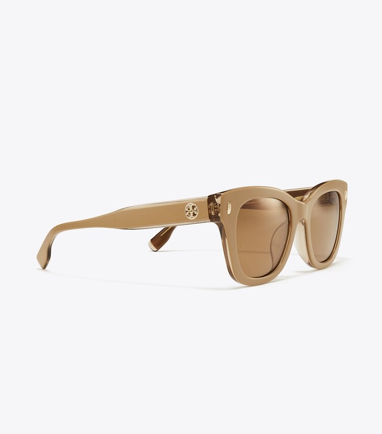 Tory Burch designer sunglasses & eyewear Miller Wayfarer Sunglasses in TAN/BROWN BACK MIRROR detail