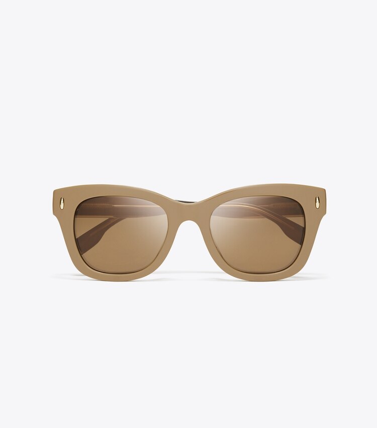 Tory Burch designer sunglasses & eyewear Miller Wayfarer Sunglasses in TAN/BROWN BACK MIRROR overhead