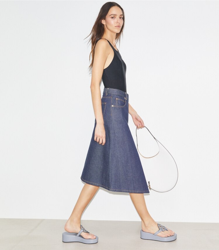 Tory Burch designer sandals Miller Wedge Sandal in VAPOR BLUE accessory on model