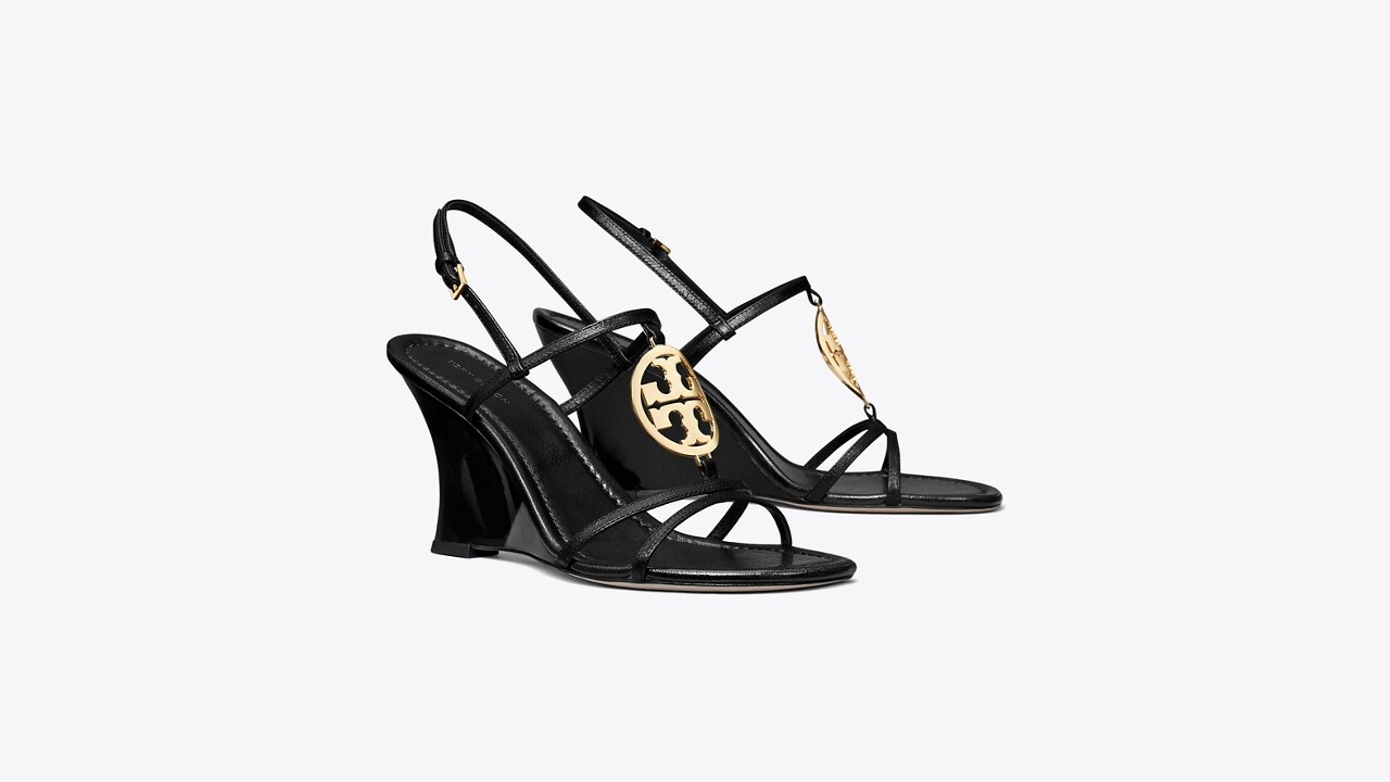 Shop Tory Burch Miller T-Strap Leather Wedge Sandals