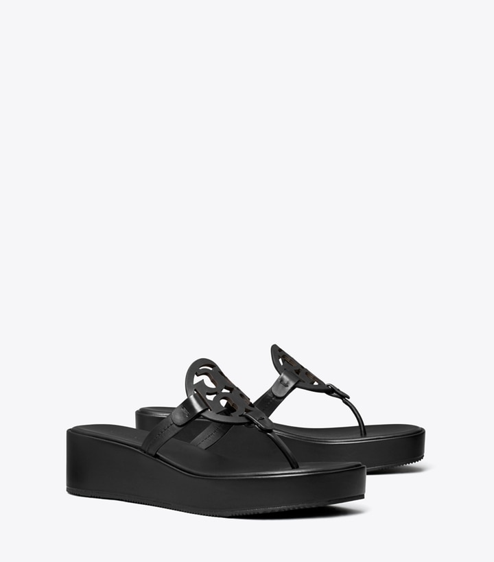 Tory Burch designer サンダル ミラー ウェッジサンダル in PERFECT BLACK angle