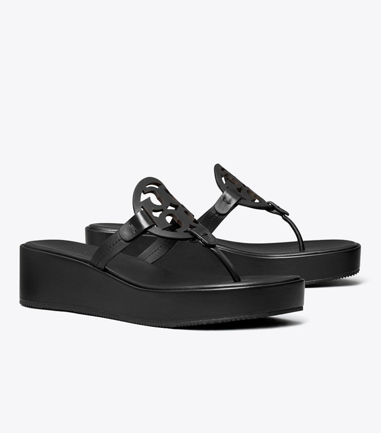 Tory Burch designer sandals Miller Wedge Sandal in PERFECT BLACK angle