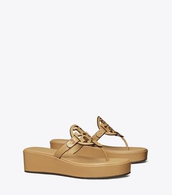 Tory Burch designer sandals Miller Wedge Sandal in GINGER SHORTBREAD angle