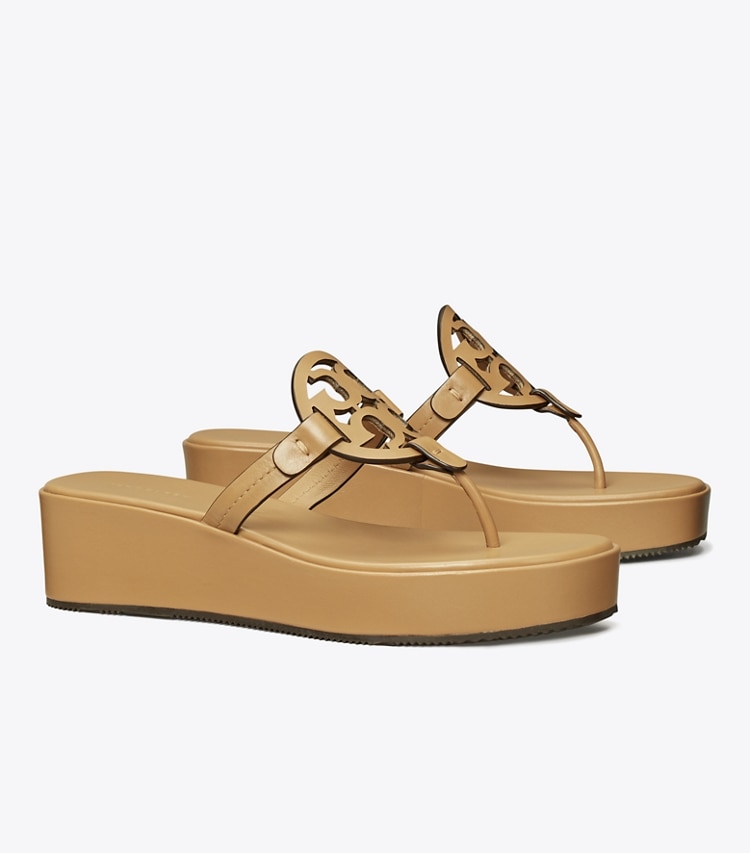 Tory Burch designer sandals Miller Wedge Sandal in GINGER SHORTBREAD angle
