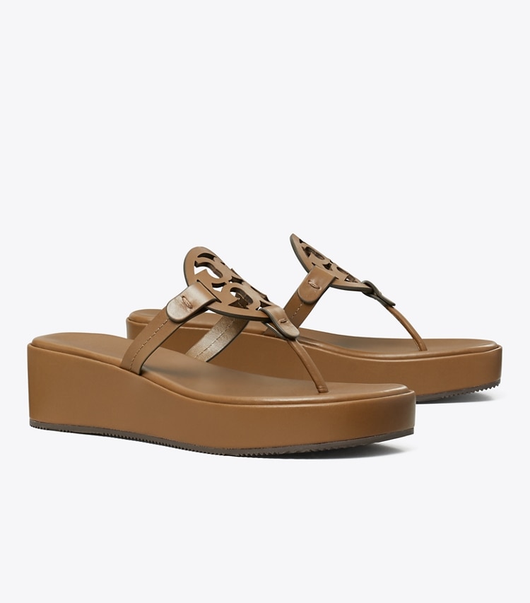 Tory Burch designer sandals Miller Wedge Sandal in ALMOND OATS angle