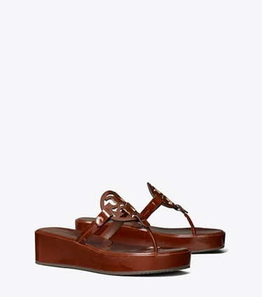 Tory Burch designer sandals Miller Wedge Sandal in RUSSET BROWN angle