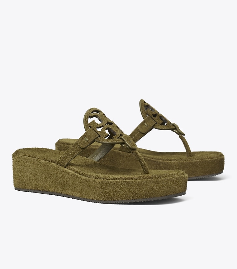 Tory Burch designer sandals Miller Wedge Sandal in WILD OLIVE angle